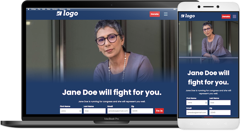 Demo of campaigner theme on mobile and desktop