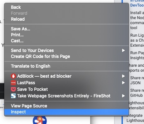 Use inspect Inspect feature highlighted in popup