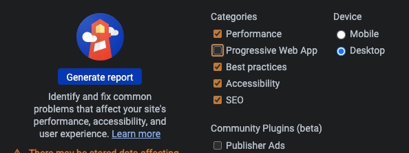 Lighthouse dashboard